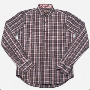 Giovanni Testi Men’s Plaid Button Down Shirt Red and Black Size Small